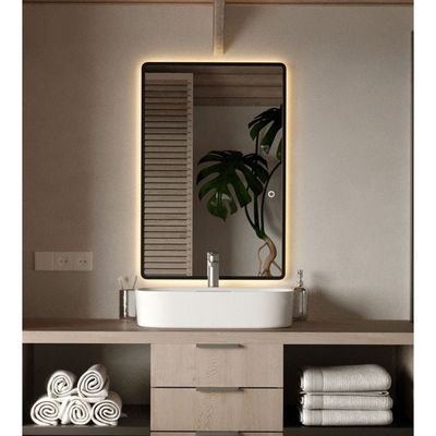 Backlit Vanity Black Frame Wall Mirror with Rounded Corners 