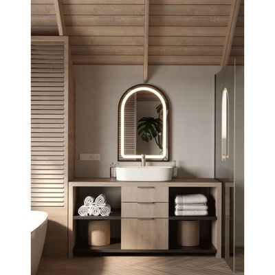 Black Arch Vanity Wall Mirror with Embedded Light 