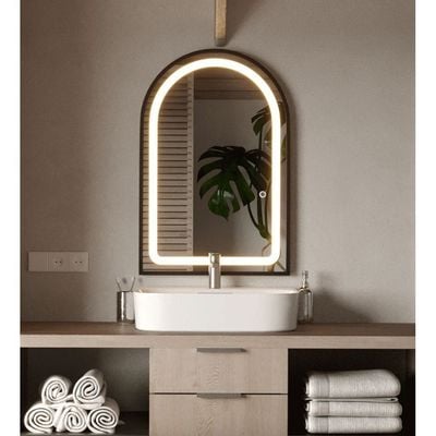 Black Arch Vanity Wall Mirror with Embedded Light 