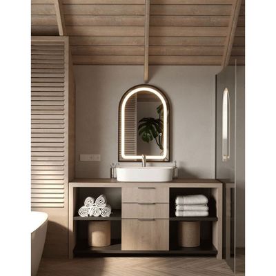 Black Arch Vanity Wall Mirror with Embedded Light 
