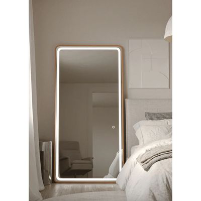 Kayla Gold Frame LED Rectangle Mirror with Rounded Corners 