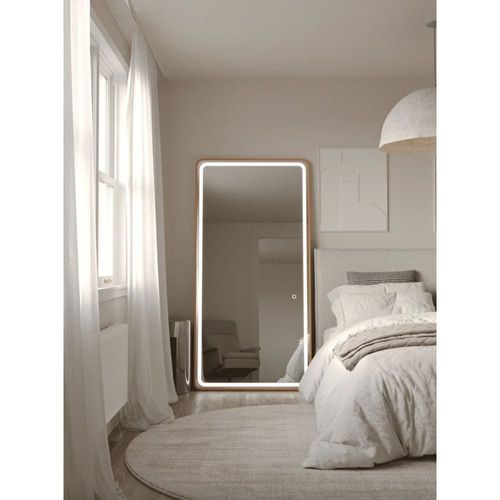 Kayla Gold Frame LED Rectangle Mirror with Rounded Corners 