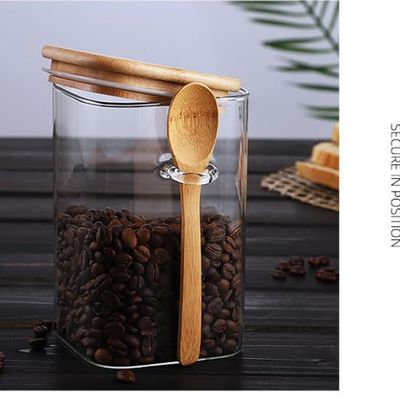 1CHASE® Borosilicate Glass Food Storage Jar with Bamboo Lid and Spoon 1000 ML