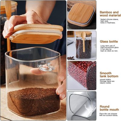 1CHASE® Borosilicate Glass Food Storage Jar with Bamboo Lid and Spoon 1000 ML