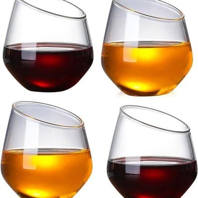 1CHASE® Borosilicate Slanted Crystal Whiskey Wine Glass 350 ML (4Pcs Set)