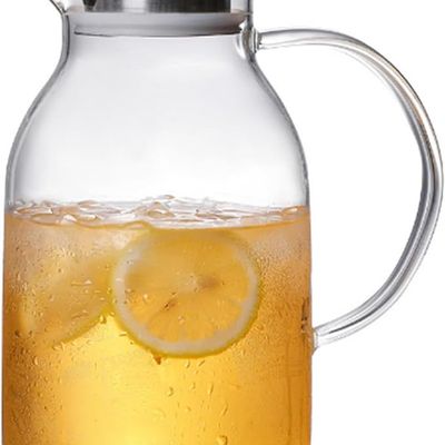 1CHASE® Borosilicate Glass Water Pitcher With Bamboo Lid And Stainless Steel Strainer 1800 ML