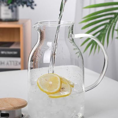 1CHASE® Borosilicate Glass Water Pitcher With Bamboo Lid And Stainless Steel Strainer 1800 ML