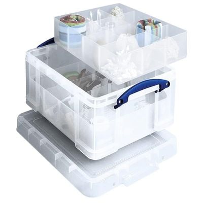 Really Useful 21 Liter Plastic Box &amp; 2 Trays Clear