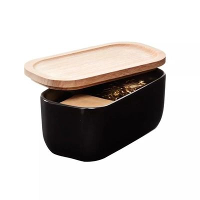 iDesign Eco Office Ceramic Bin with Lid, Black