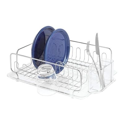 Idesign Forma Stainless Steel Sink Dish Drainer Rack With Tray Kitchen DryingRack For DryingGlasses, Silverware, Bowls, Plates, Clear