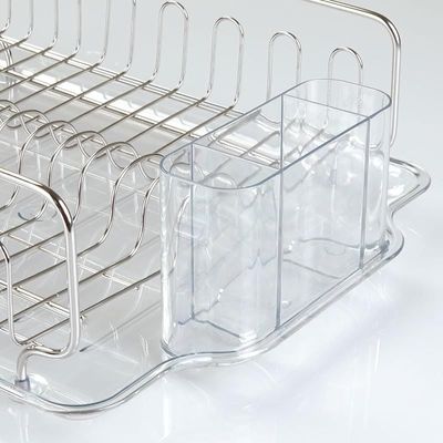 Idesign Forma Stainless Steel Sink Dish Drainer Rack With Tray Kitchen DryingRack For DryingGlasses, Silverware, Bowls, Plates, Clear