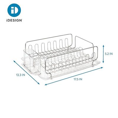 Idesign Forma Stainless Steel Sink Dish Drainer Rack With Tray Kitchen DryingRack For DryingGlasses, Silverware, Bowls, Plates, Clear