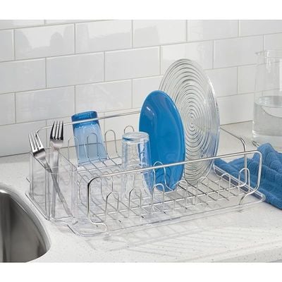 Idesign Forma Stainless Steel Sink Dish Drainer Rack With Tray Kitchen DryingRack For DryingGlasses, Silverware, Bowls, Plates, Clear