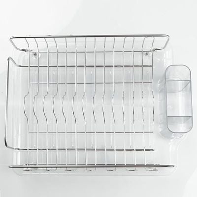 Idesign Forma Stainless Steel Sink Dish Drainer Rack With Tray Kitchen DryingRack For DryingGlasses, Silverware, Bowls, Plates, Clear