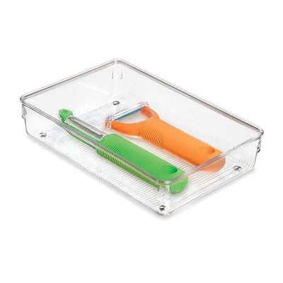 InterDesign Linus Organiser Tray, Large Plastic Drawer Insert, Works Well as Accessories Organiser, Clear