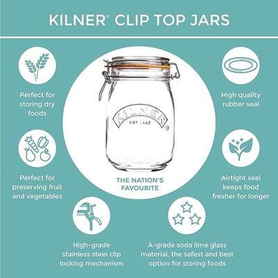 Kilner 0025.494 Cliptop Round Jar 3 Litre, Glass, L