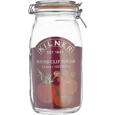 Kilner 0025.494 Cliptop Round Jar 3 Litre, Glass, L