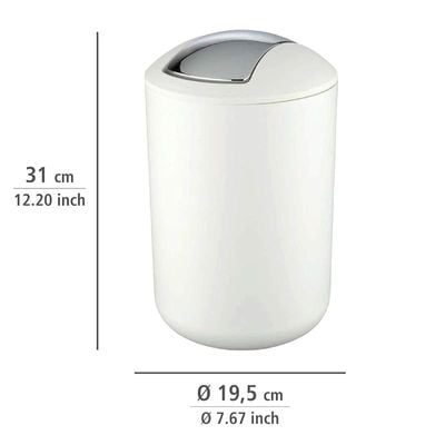 WENKO Swing Cover Bin Brasil, Plastic, Home and Bathroom Waste Trash Can, Lidded Dustbin, Lightweight &amp; Sturdy, 6.5 Litre, 19.5x19.5x31cm, White