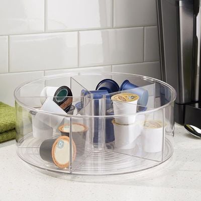 iDesign Linus Spice Carousel, Large Herb Rack for Storing Jars, Made of Plastic, Clear, 62430, 29 cm - 5 Compartments