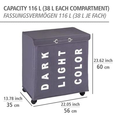 Laundry Bin Trivo Grey, Laundry Basket, 116 L