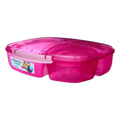 Sistema Lunch Cube Max With Yogurt Pot, 2L stackable food storage box, best for schools, work. Comes with 2 levels of storage, is microwave, Dishwasher safe & BPA Free, Pink