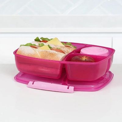 Sistema Lunch Cube Max With Yogurt Pot, 2L stackable food storage box, best for schools, work. Comes with 2 levels of storage, is microwave, Dishwasher safe & BPA Free, Pink