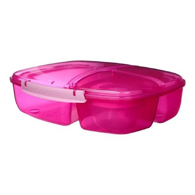 Sistema Lunch Cube Max With Yogurt Pot, 2L stackable food storage box, best for schools, work. Comes with 2 levels of storage, is microwave, Dishwasher safe & BPA Free, Pink