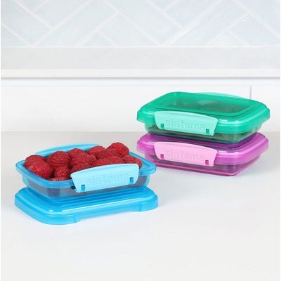 Sistema Rectangular Lunch Coloured Boxes  3 Pack : 200ml, Portion Control Containers   BPA Free & Portable