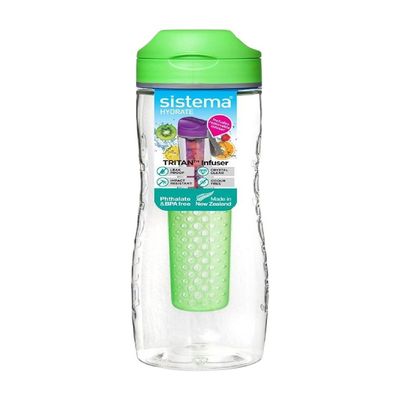 Sistema 800ml Tritan Infuser Bottle, with removable infuser, shatterproof & Scratch Resistant with wide mouth sipper, Dishwasher, Microwave Safe and BPA Free, Green
