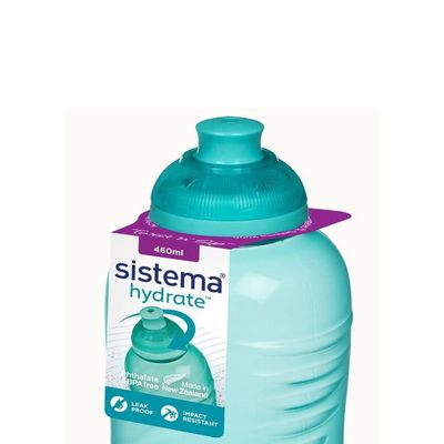 Sistema 460ml Squeeze Bottle  Green : Gym & Fitness Bottle   Leakproof & BPA Free Hydration   Safe & Reusable 