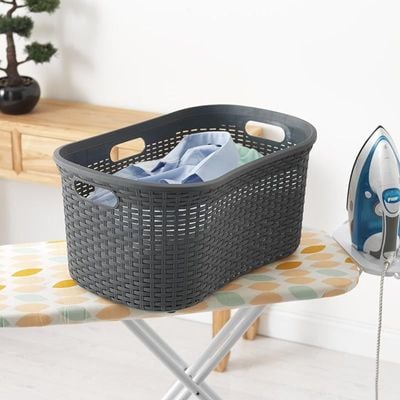 Addis 517994 Faux Rattan Hipster Laundry Basket, 40-Litre Capacity, Charcoal