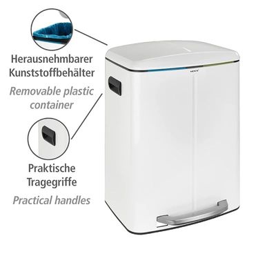 Wenko Pedal Bin Primo, Easy-Close, White 2 x 20 Liter