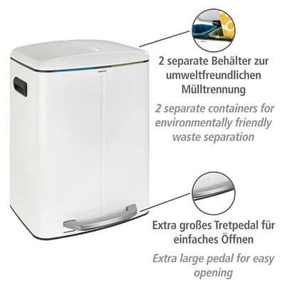 Wenko Pedal Bin Primo, Easy-Close, White 2 x 20 Liter