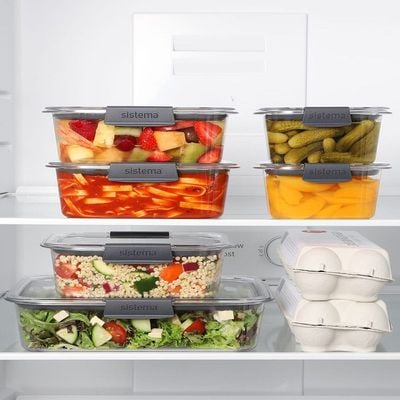 Sistema 2L Brilliance Medium Rectangle stackable food storage, 100% Leak proof, stain resistant, with easy locking clips, Microwave, Dishwasher safe and BPA Free, Clear