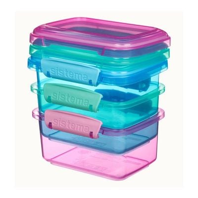 Sistema Rectangular Lunch Coloured Boxes  3 Pack : 400ml, Portion Control Containers   BPA Free & Portable