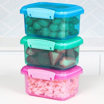 Sistema Rectangular Lunch Coloured Boxes  3 Pack : 400ml, Portion Control Containers   BPA Free & Portable