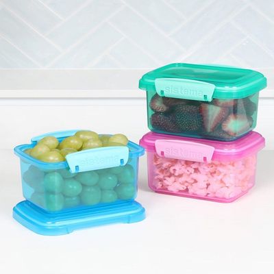 Sistema Rectangular Lunch Coloured Boxes  3 Pack : 400ml, Portion Control Containers   BPA Free & Portable