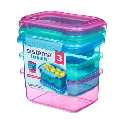 Sistema Rectangular Lunch Coloured Boxes  3 Pack : 400ml, Portion Control Containers   BPA Free & Portable