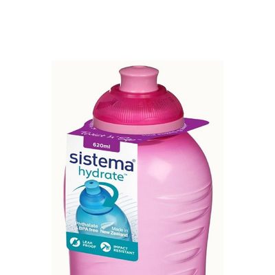 Sistema 620ml Squeeze Bottle  Pink : Gym & Fitness Bottle   Leakproof & BPA Free Hydration   Safe & Reusable 