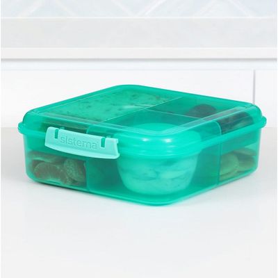 صندوق غداء سيستيما بينتو كيوب مع مقصورات سعة 1.25 لتر باللون الأخضر: يحافظ على الطعام طازجًا ومنظمًا وخاليًا من مادة BPA ومضاد للتسرب