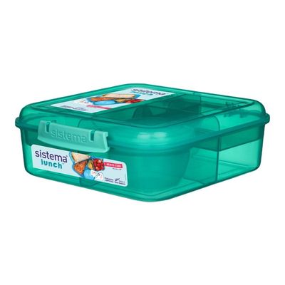 صندوق غداء سيستيما بينتو كيوب مع مقصورات سعة 1.25 لتر باللون الأخضر: يحافظ على الطعام طازجًا ومنظمًا وخاليًا من مادة BPA ومضاد للتسرب
