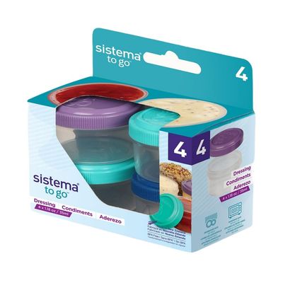 Sistema Dressing Containers  4 Pack  To Go:  Keep Dressings Fresh On The Go   BPA Free & Portable