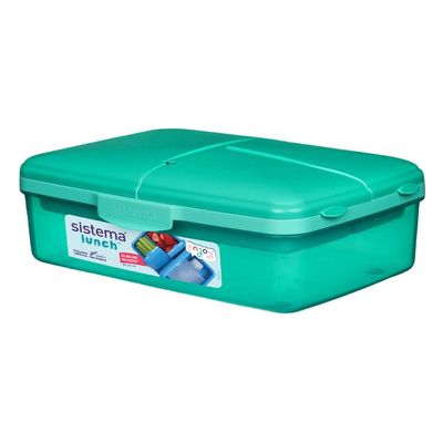 Sistema Slimline Quaddie Coloured Lunch Box with Stackable Containers   Green, 1.5L : Easy to Carry and BPA Free