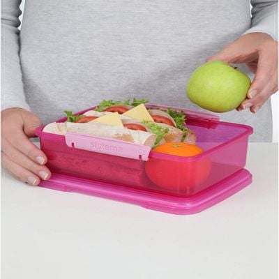 "Sistema Lunch Box  Pink, 2L : Spacious & Leakproof   Great for Meal Prep   BPA Free & Reusable "