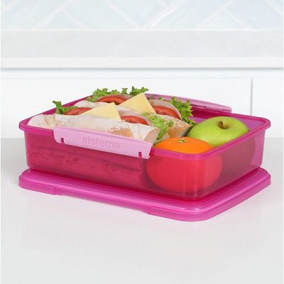 "Sistema Lunch Box  Pink, 2L : Spacious & Leakproof   Great for Meal Prep   BPA Free & Reusable "