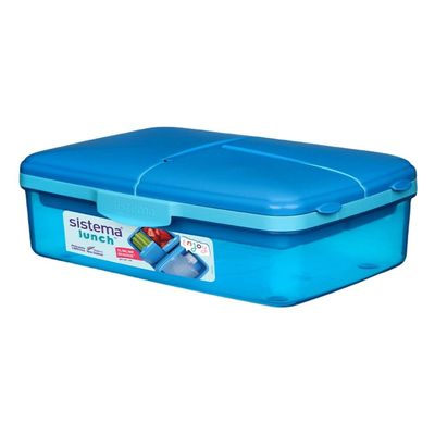 Sistema Slimline Quaddie Coloured Lunch Box with Stackable Containers   Blue, 1.5L : Easy to Carry and BPA Free