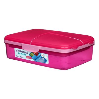 Sistema Slimline Quaddie Coloured Lunch Box with Stackable Containers   Pink, 1.5L : Easy to Carry and BPA Free