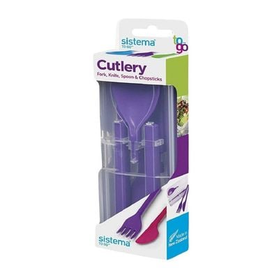 Sistema Cutlery To Go :Travel Ready, Lunch Box Essential , BPA Free & On the Go, Purple