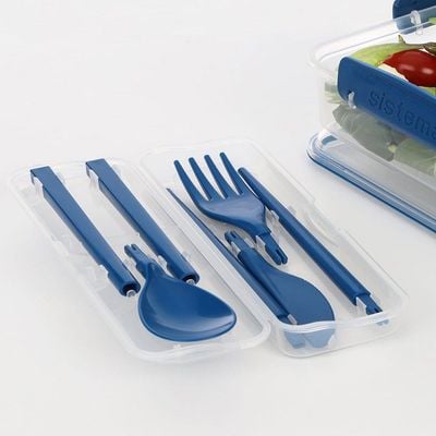 Sistema Cutlery To Go :Travel Ready, Lunch Box Essential , BPA Free & On the Go, Blue