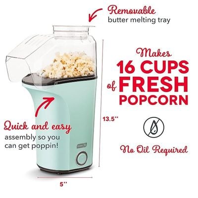 Dash Hot Air Popcorn Popper Maker with Measuring Cup Aqua